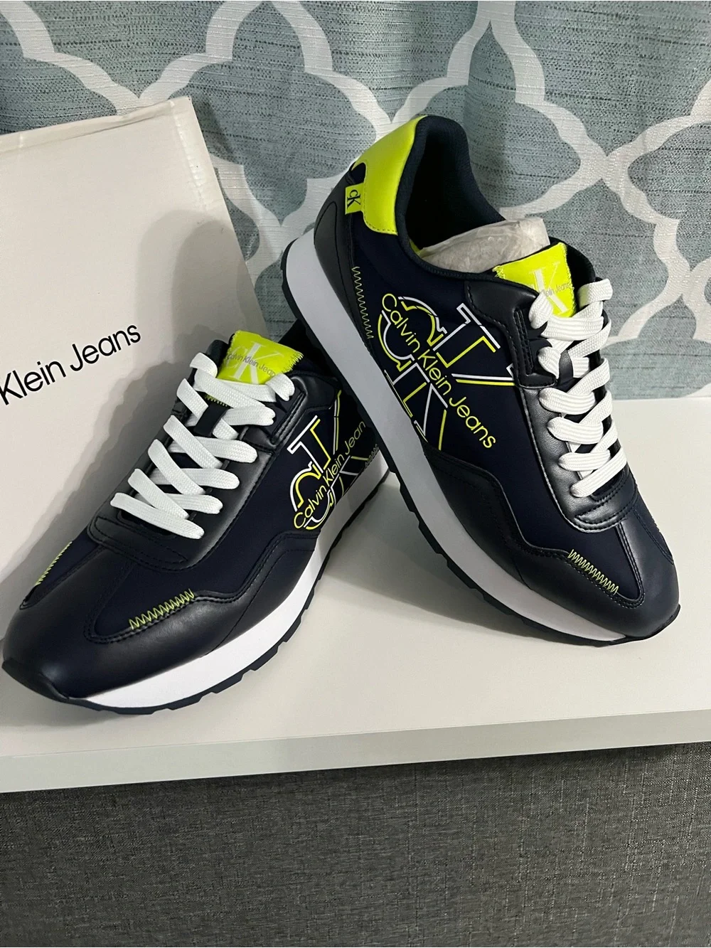 Calvin Klein Jeans Navy & Neon Yellow Logo Sneakers